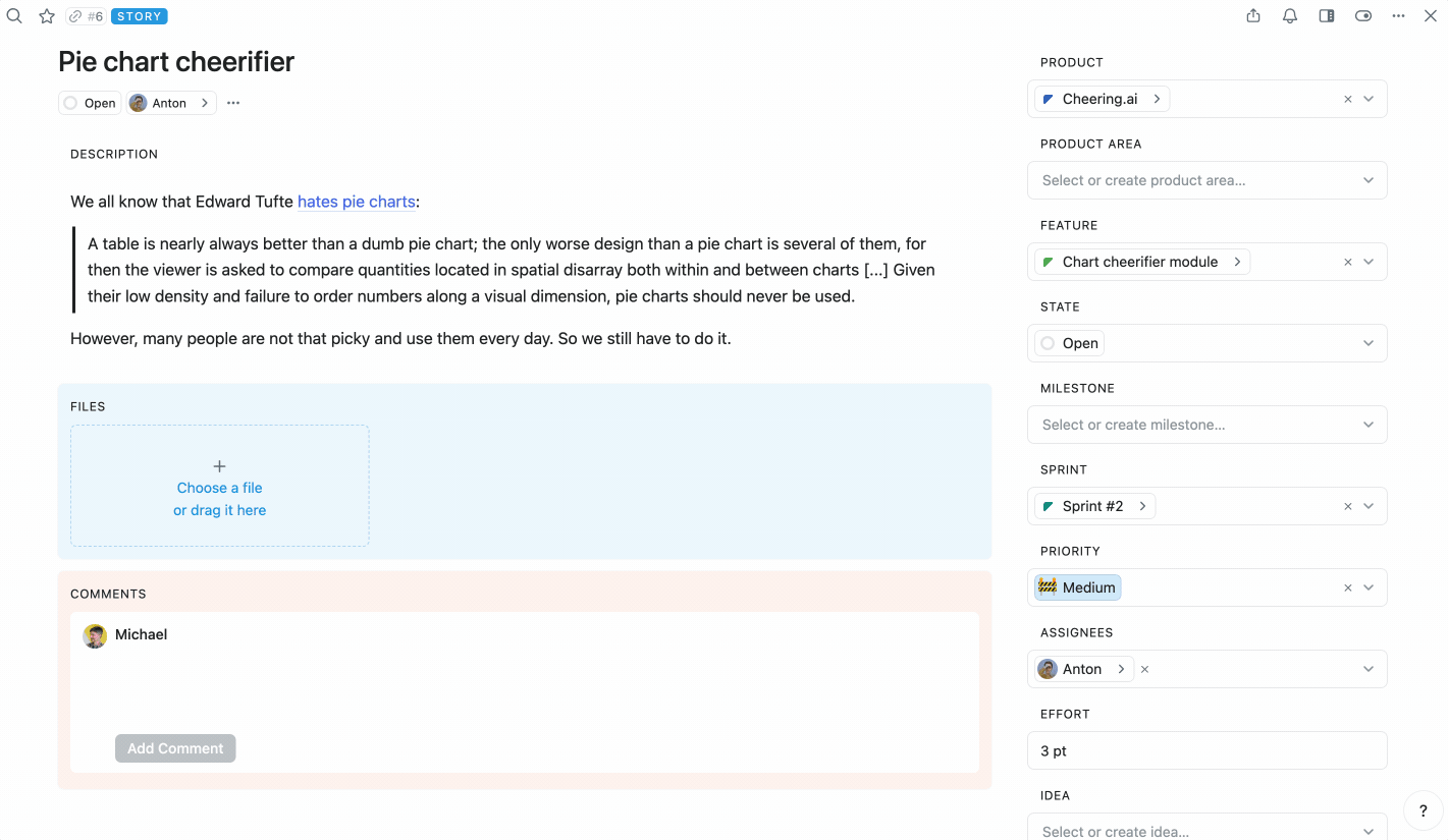 Navigation between Stories and Features in Fibery