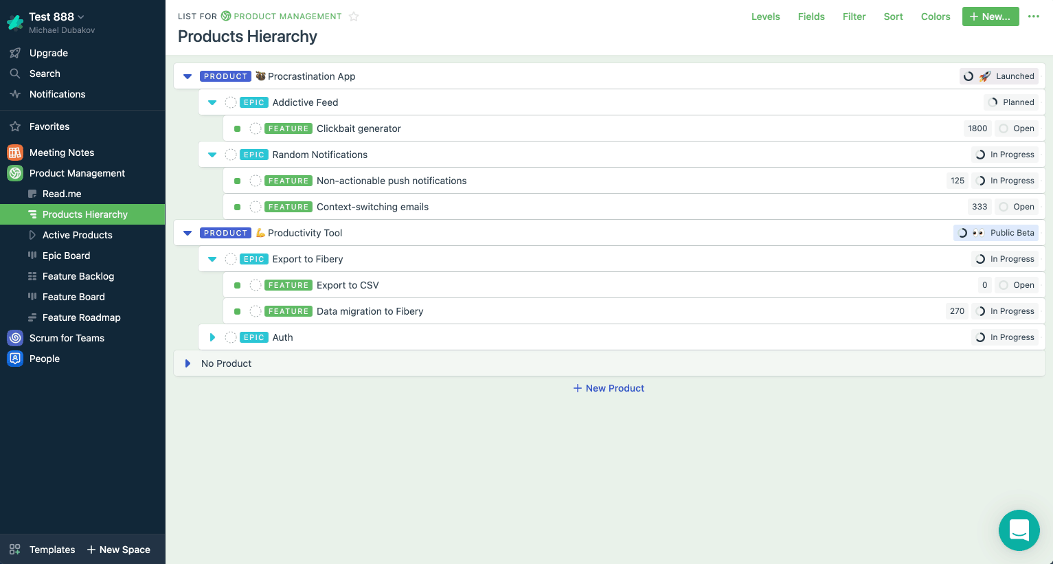 Navigating all views in Product Management Space.