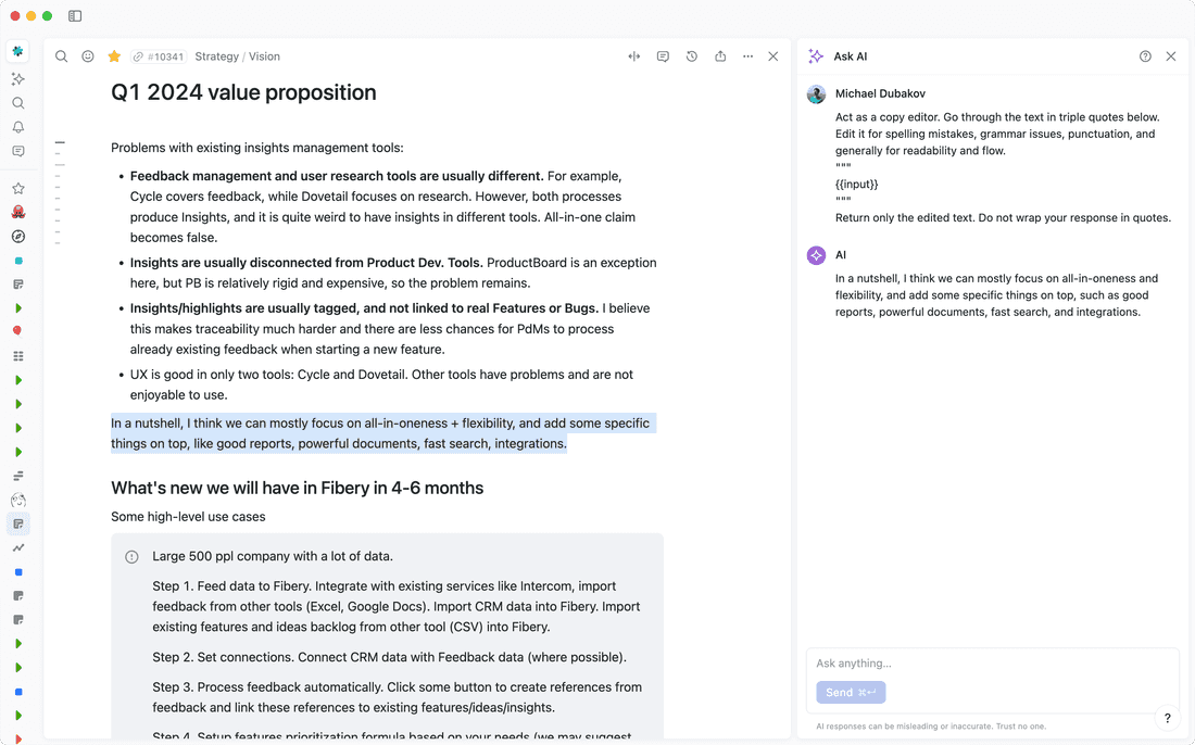 Some Fibery document with AI Assistant. 
