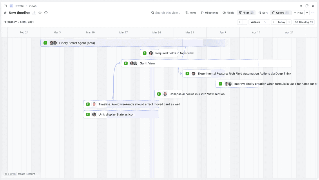 Timeline View in Fibery is good enough