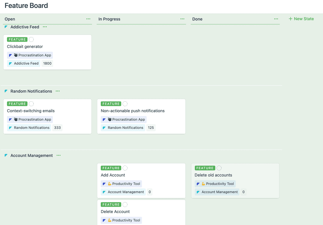 Board View in Fibery is very customizable and it has horizontal lanes.
