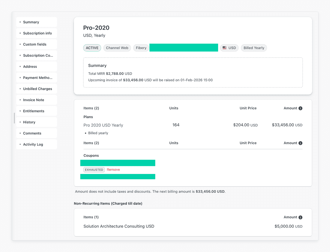 Subscription with details from Chargebee