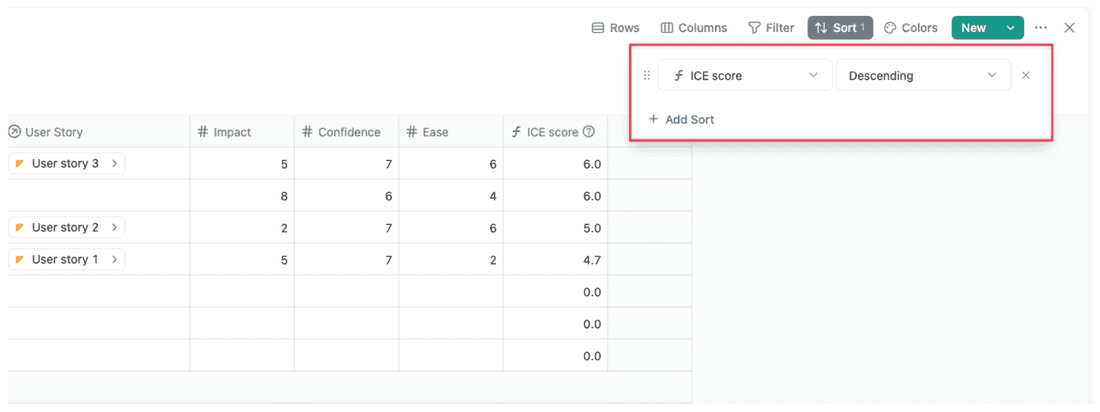 Sorting things using ICE in Fibery
