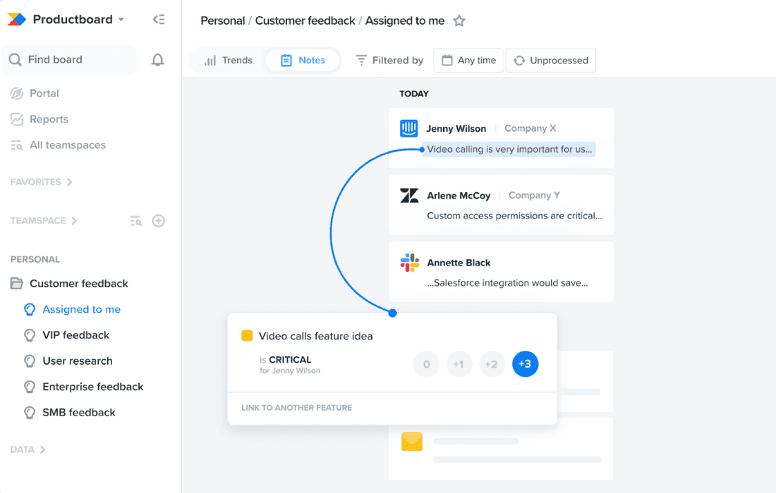 Productboard is one of the most popular tools for feedback management