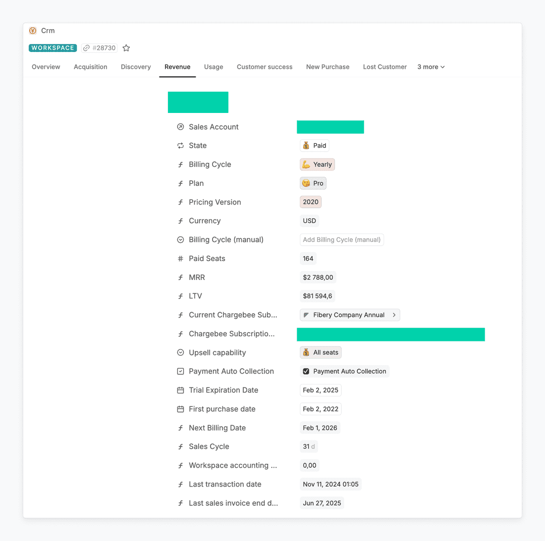 Data synced to Fibery for quick access