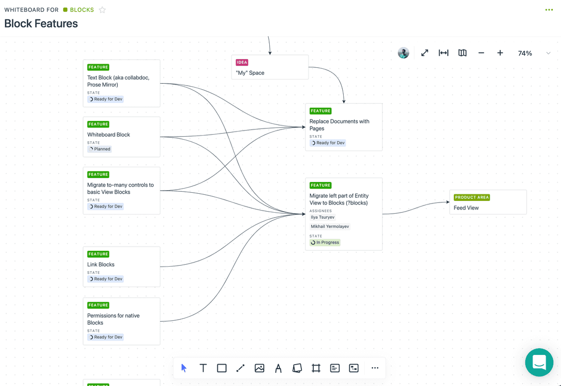 UI concepts for some deep idea in Fibery.