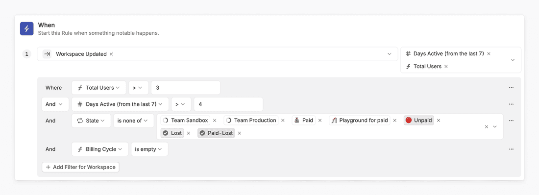 Here is how this detection trigger looks like in Fibery automations