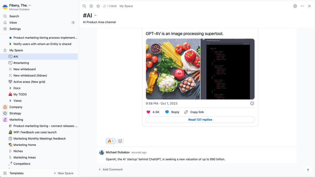 Early prototype of Thread View in our workspace.