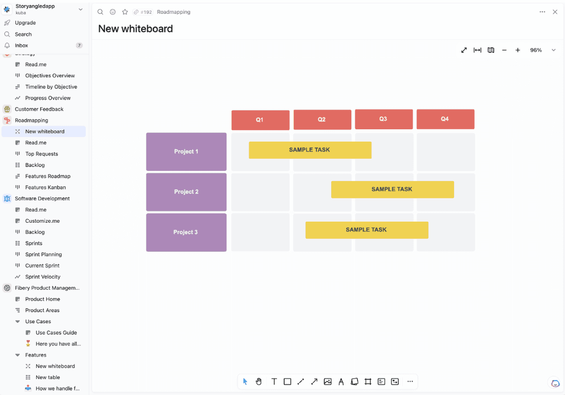 Product roadmap sample, visualized in Fibery