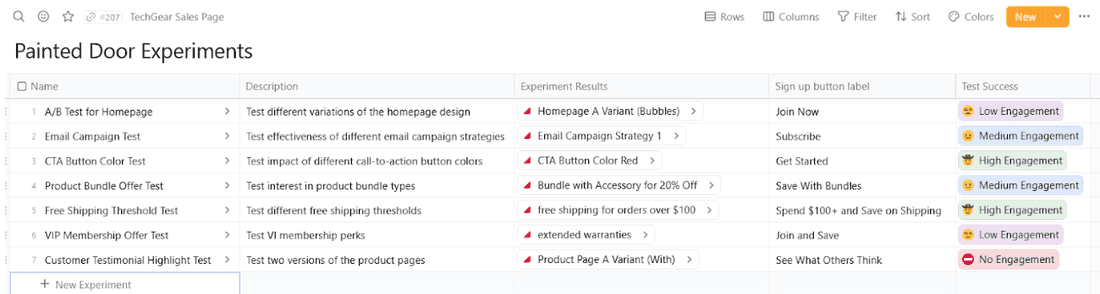 Getting your painted door experiments in a row - all in Fibery