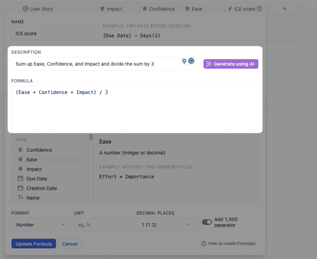 Using AI in Fibery to calculate the ICE score