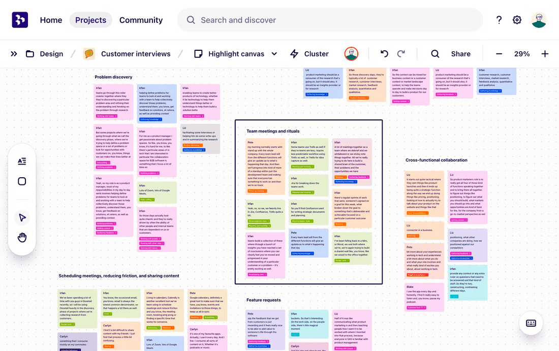 Feedback clusterization in Dovetail