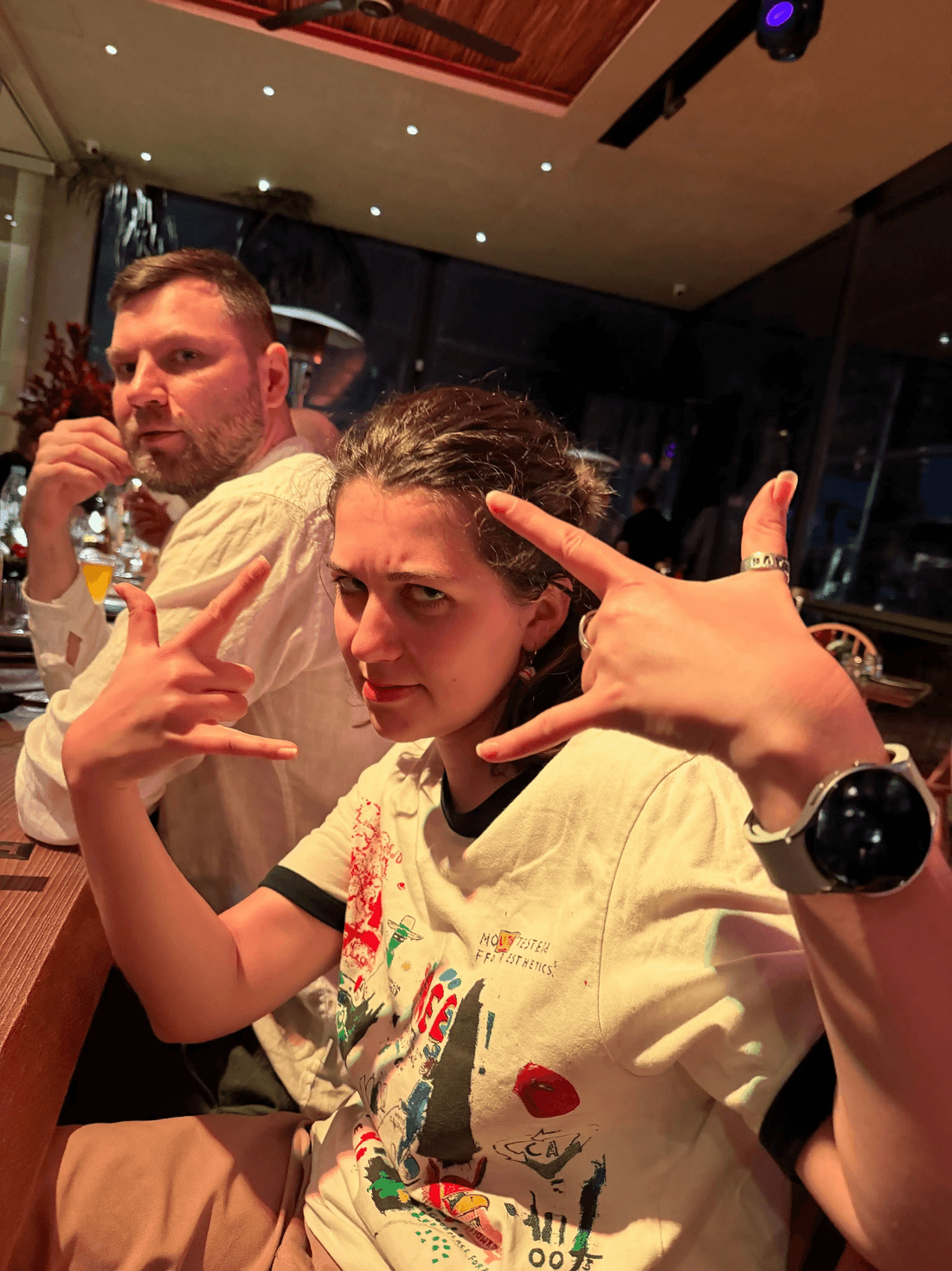 Polina is always happy (when awake). Best restaurant in Larnaca.