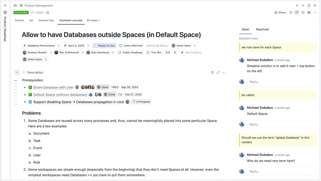Specifications in Fibery are quite OK