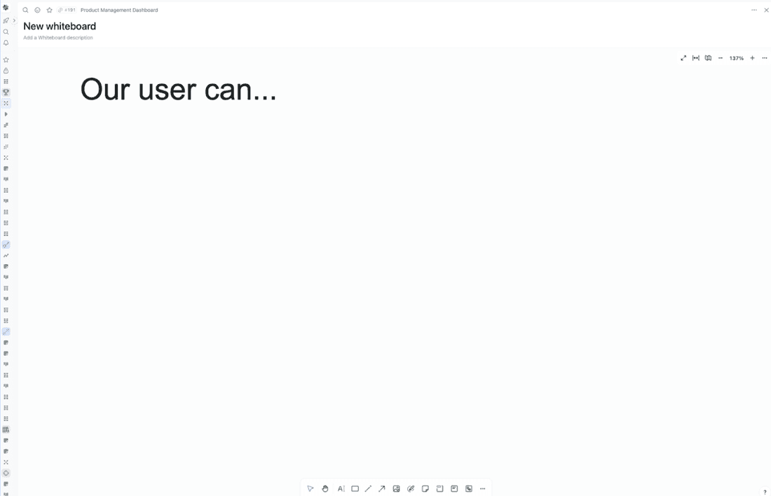A blank slate in Fibery's whiteboard tool
