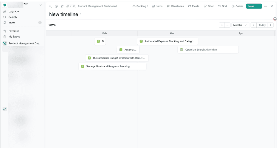Timeline visualization in Fibery