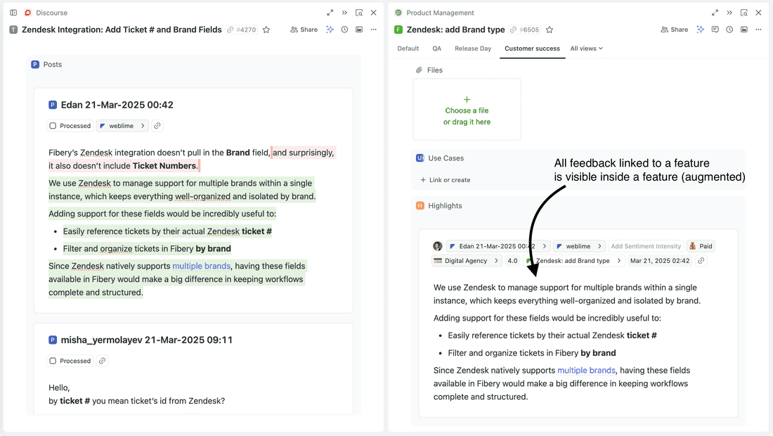 See all linked feedback from a feature