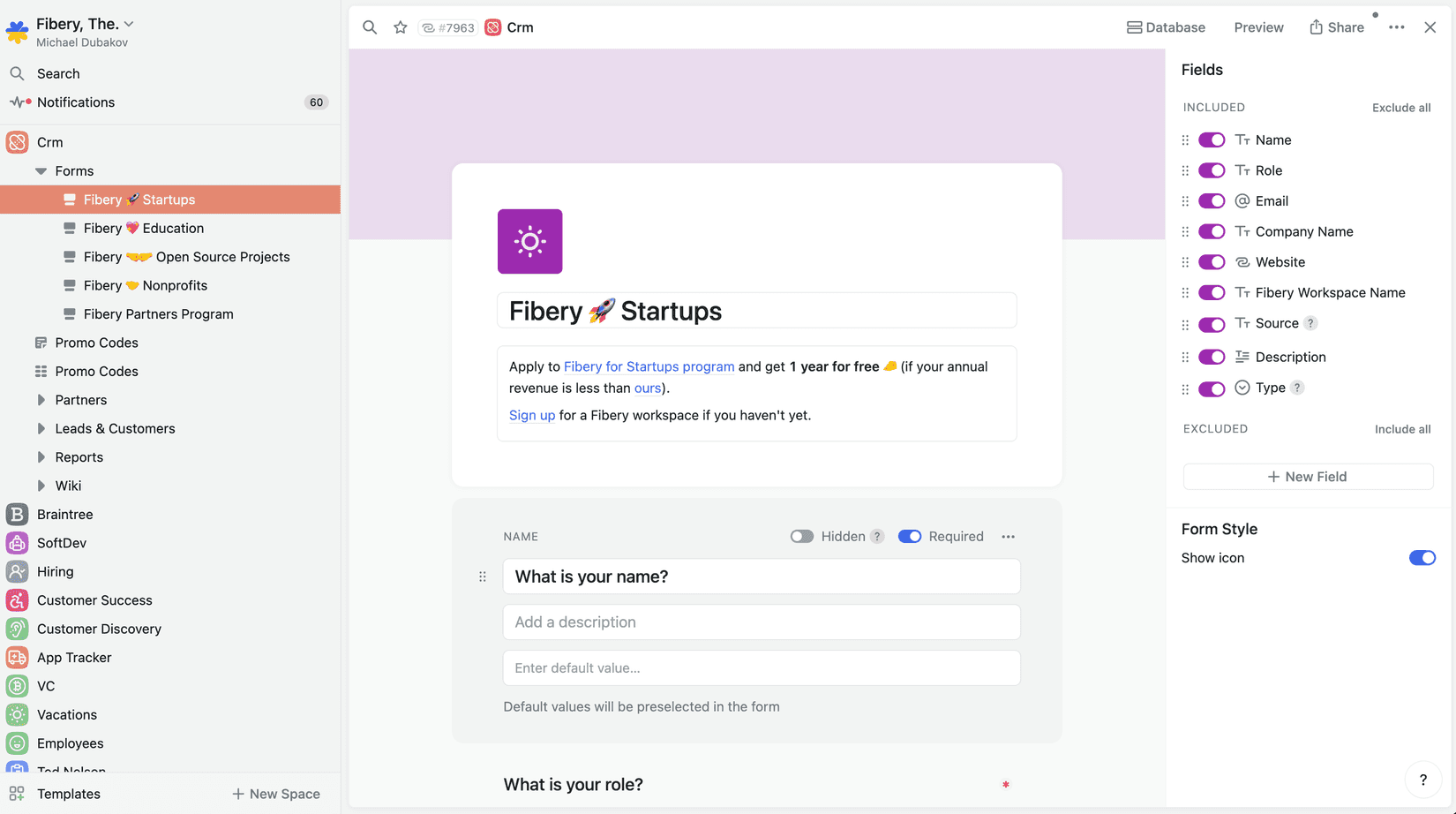 Form View in Fibery