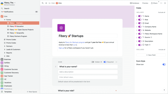 Form View in Fibery